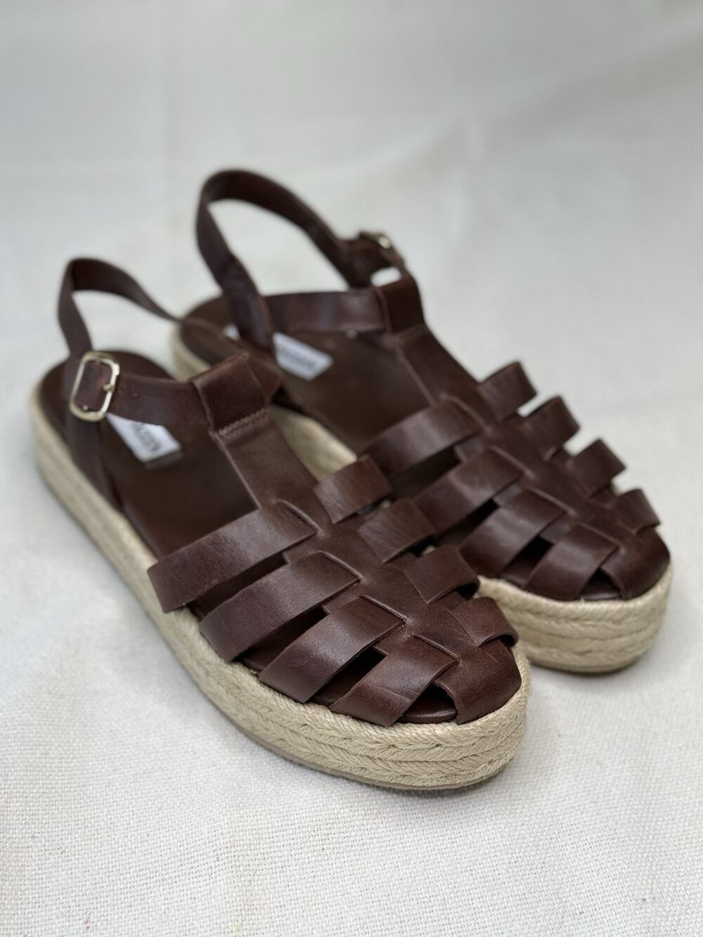 Steve Madden Marlin Espadrille Sandal Womens Size 8.5 Brown Leather Buckle Strap